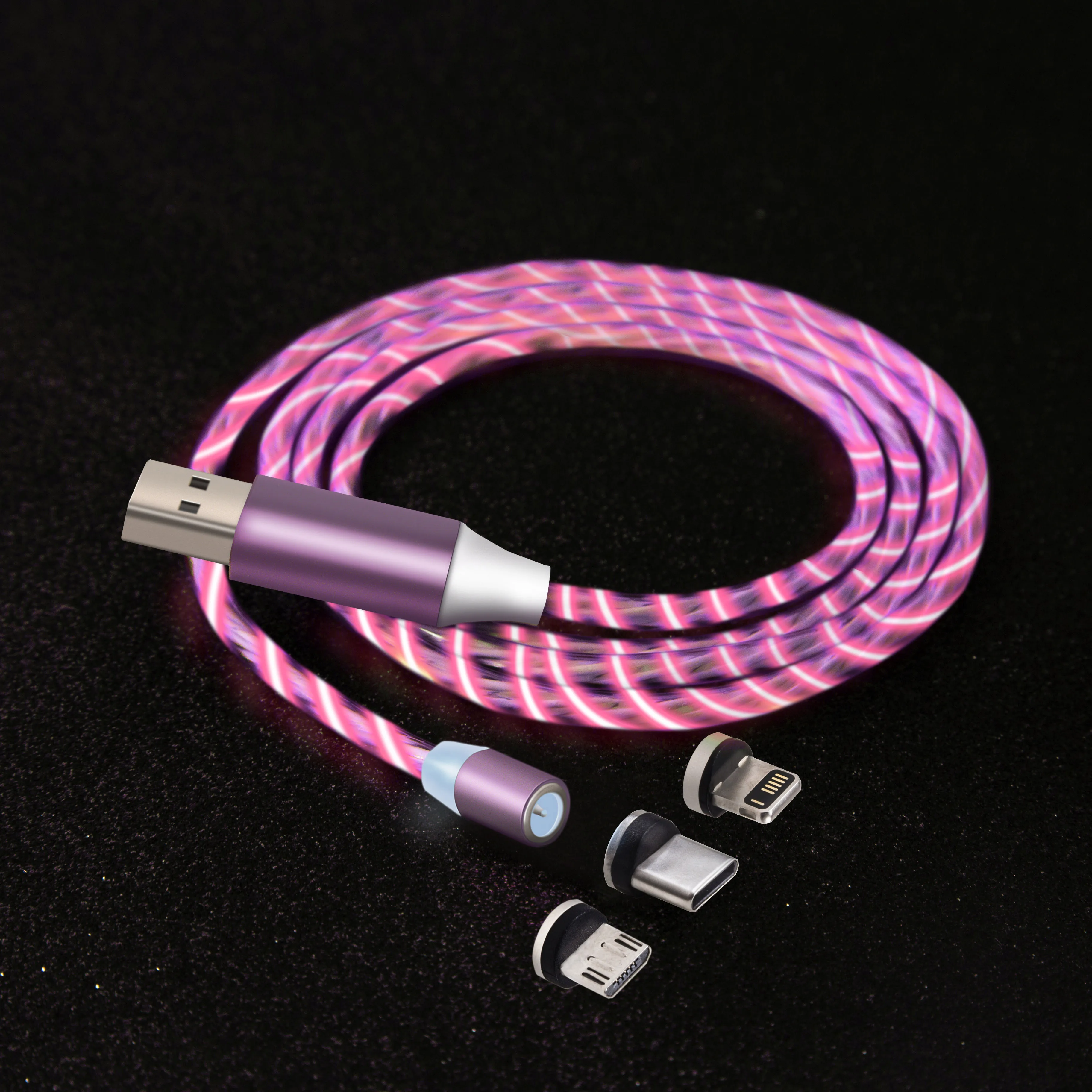 
CFT-M238 3 in 1 LED Light Magnetic Charging Cable Upgraded Nylon Braided Magnet USB Charger Cable for Samsung iPhone Charger 