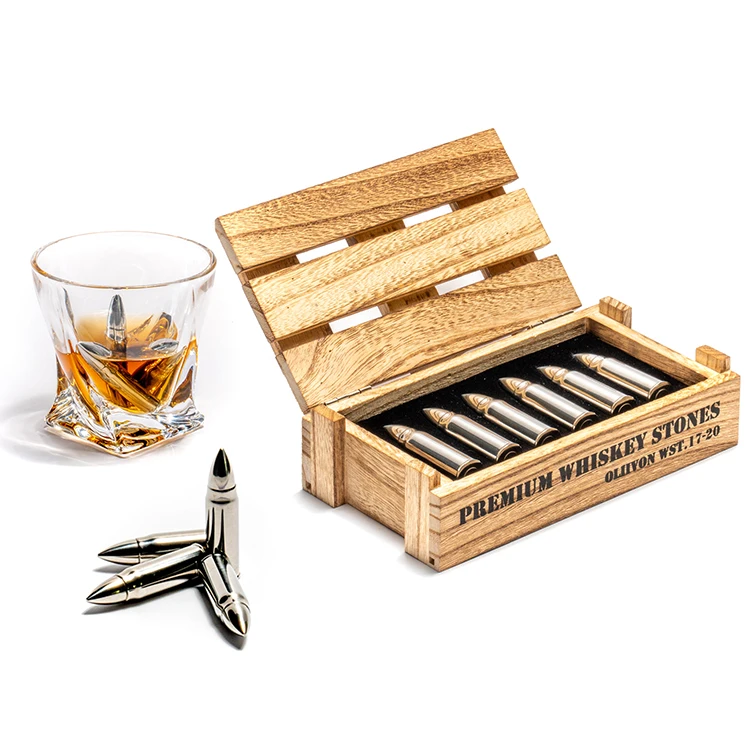 Reusable Metal Ice Cubes Stainless Steel Whiskey Bullet Stones Ammunition Box Bullet Ice Cubes Whiskey Gift Set For Men