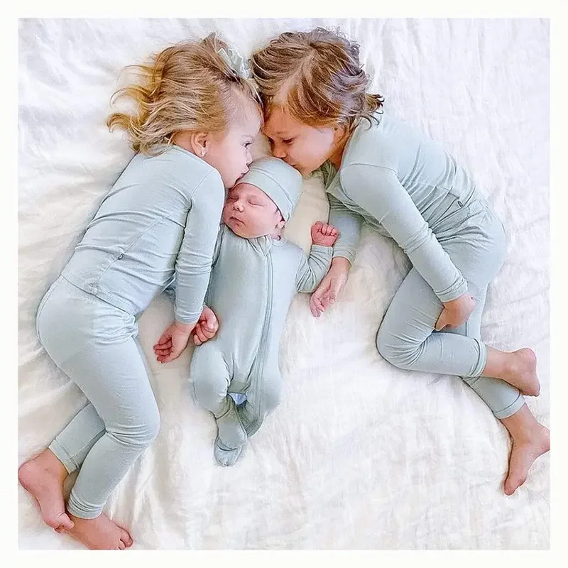 Custom Organic Unisex Bamboo Zipper Long Sleeve Onesie Jumpsuit Infant Baby Clothes Double zip baby romper bamboo