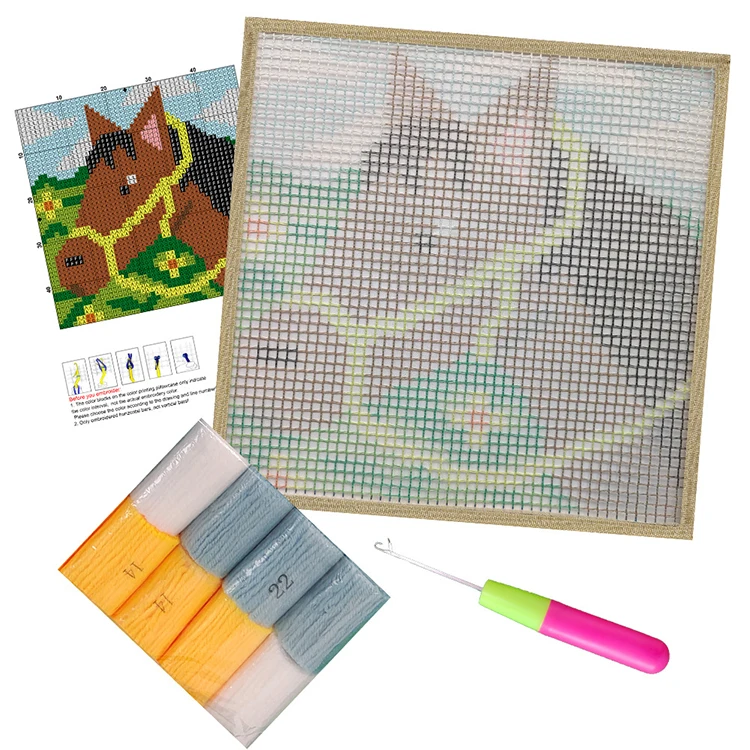 Adult DIY Carpet Yarn Art Craft Canvas Fabric Latch Hook Pillow Kit Latch Hook Rug Kit for Adults