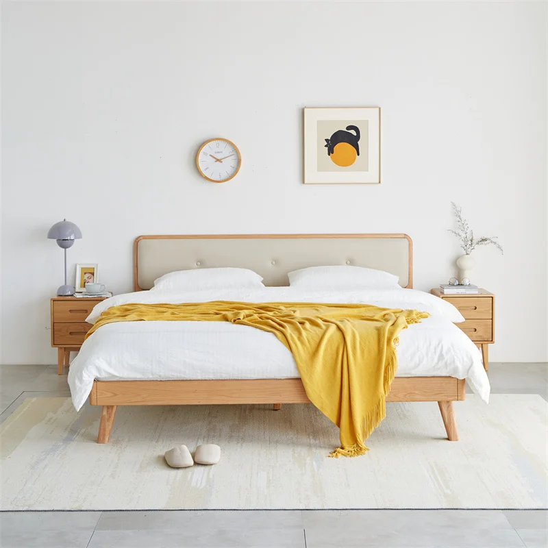 A1015 simple style designer sleep hotel beds solid wood bed