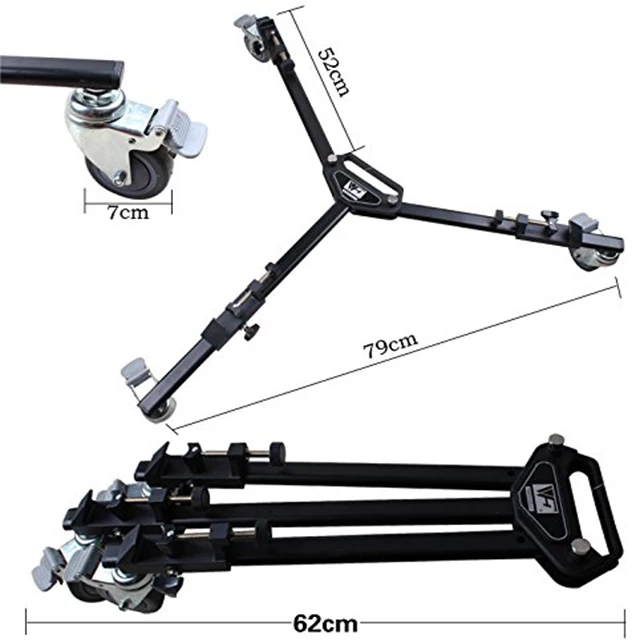 Professional Pro 3 Wheels Pulley Universal Folding Camera Tripod Dolly Base Stand WT600