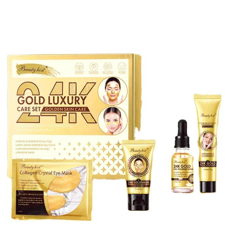 Professional Anti-aging 24k Gold Skin Care Set Organic Brightening Luxury Wrinkle Reduction Plant Extract Vegan Travel Hotel Kit