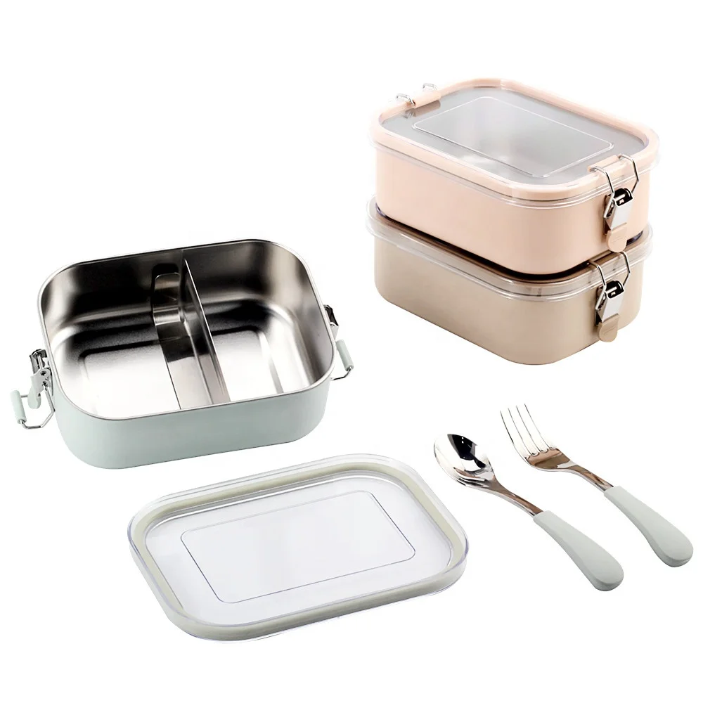 Bento Box with 2 Compartments, Leak-Proof Container for Adults, Stainless Steel Lunch Box