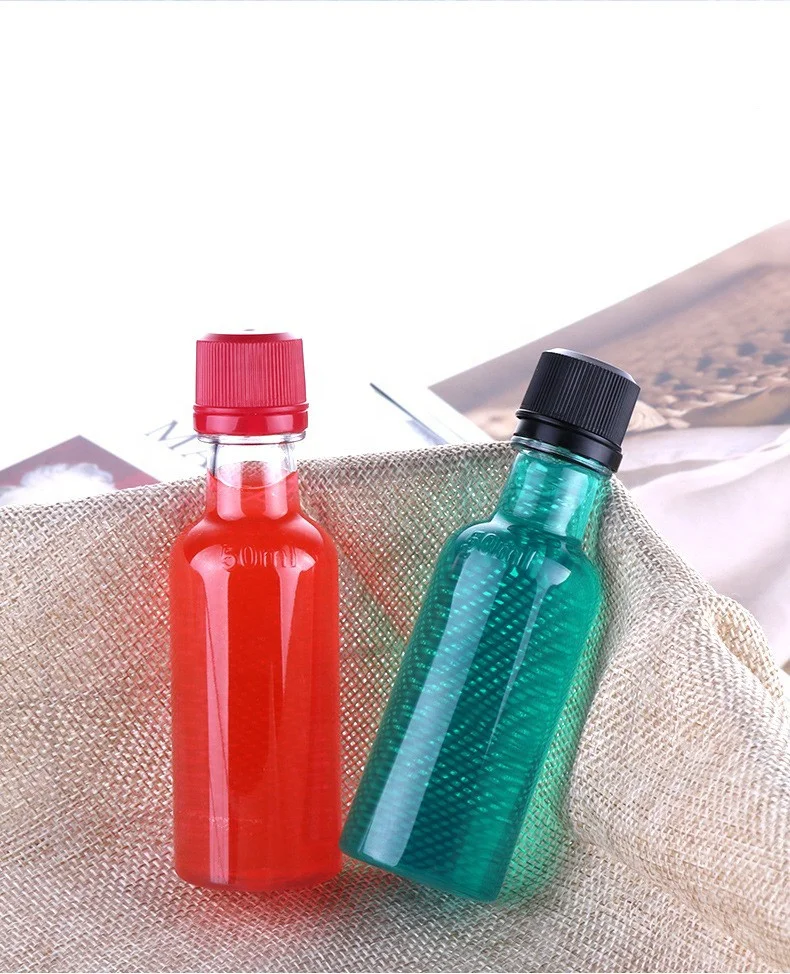 Mini Liquor Liqueur Bottles 50ml 1.7 Fl oz Empty Whisky Spirit Bottles With Caps For Flavoured Gins Vodka Gin Plastic Bottles