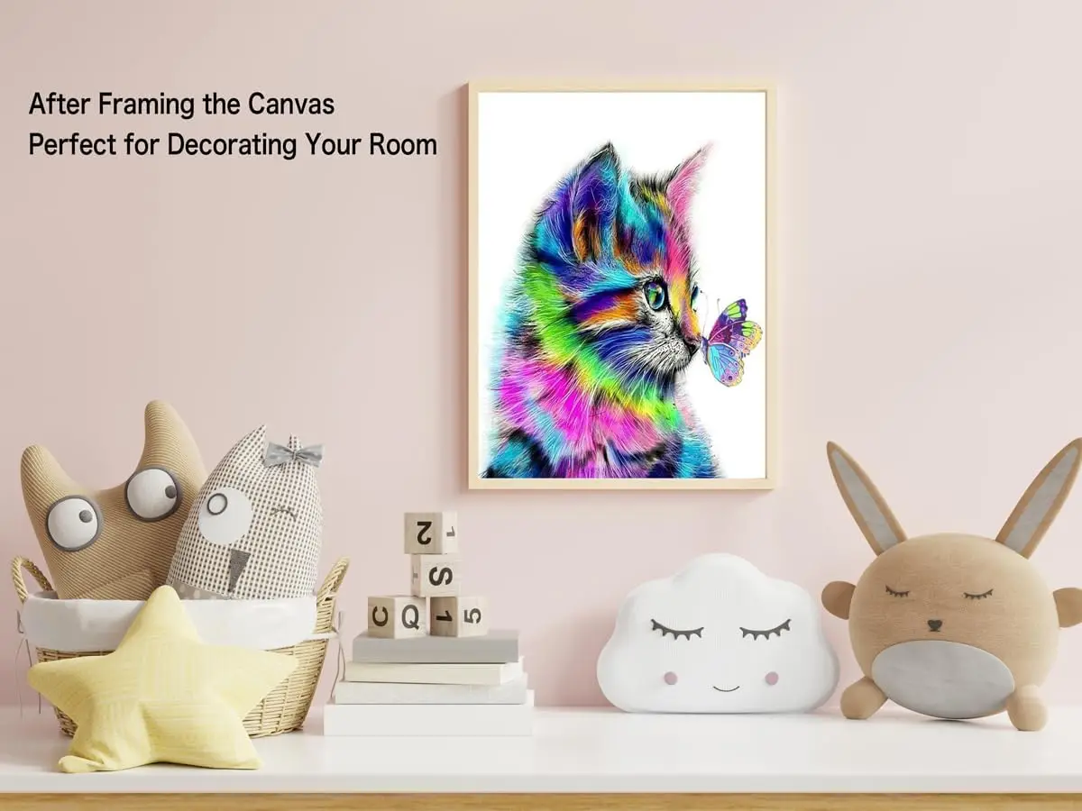 Suitable for children and adult beginners,DIY gift canvas Painting by numbers ,30 x 40cm colored cats and butterflies