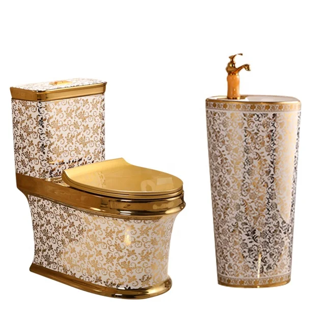 Beautiful And Gold Color One Piece Luxury Surface Ceramic Sanitary Ware Toilet Commode