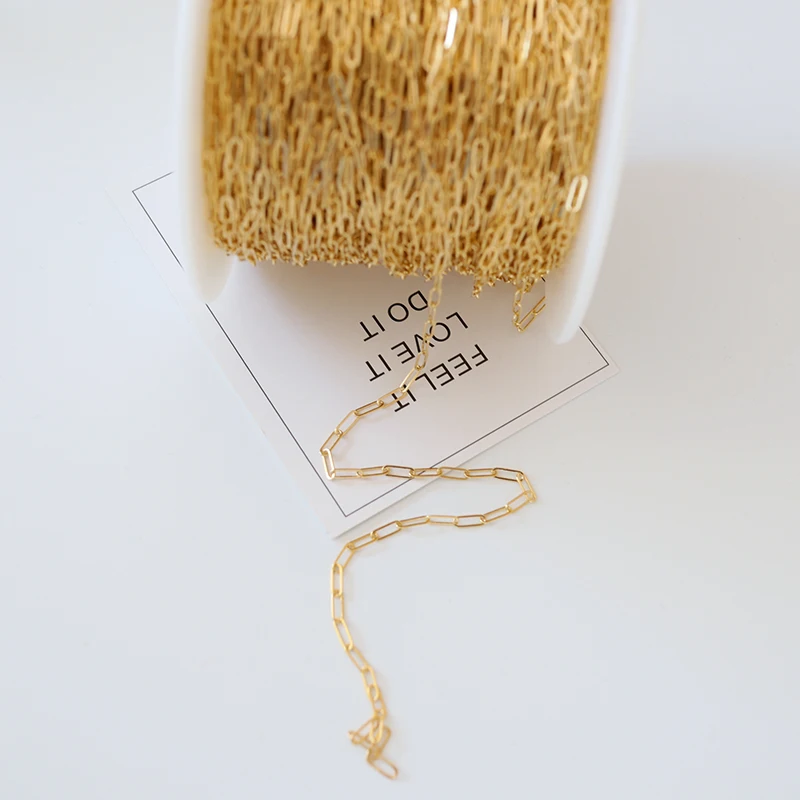 Плоская позолоченная кабельная цепь GC011 14K для изготовления ювелирных