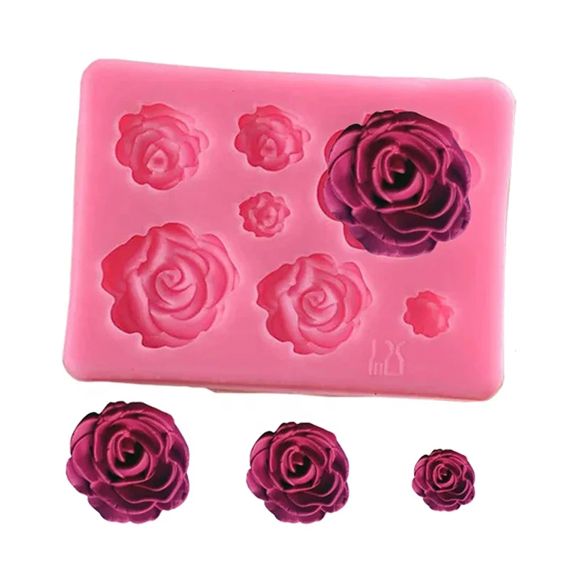 7 Cavity Rose Shape Silicone Mold DIY Fondant Cake Chocolate Decoration Molds