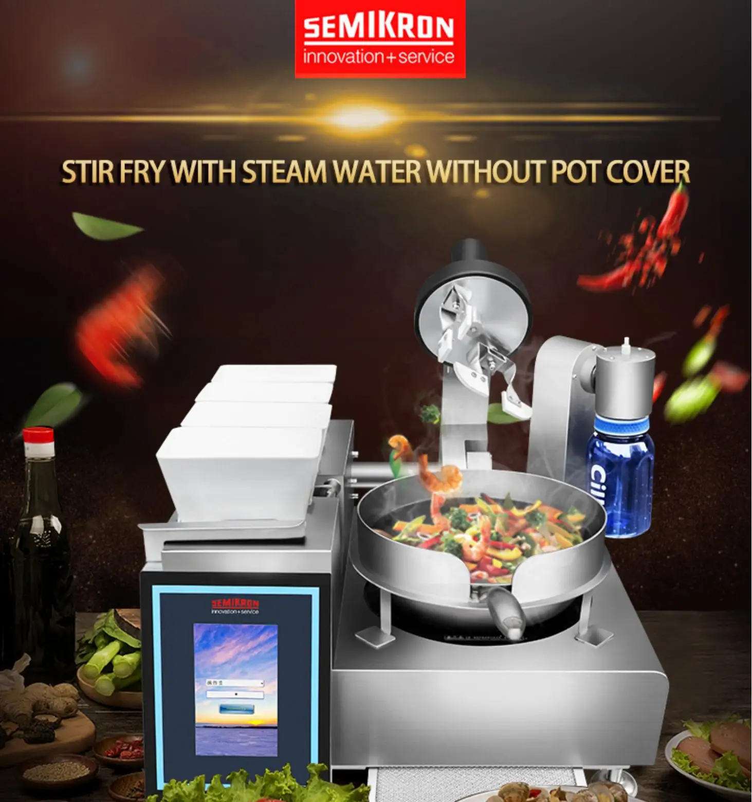 Hot sale in Europe and America, commercial touch screen Semikron automatic cooking machine without lid