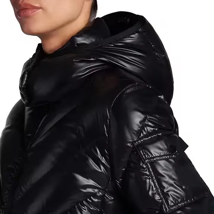 OEM Custom Ladies White Duck down Jacket Wholesale Winter Quilted Coat with Bubble Hood Long Padding Puffer Jacket