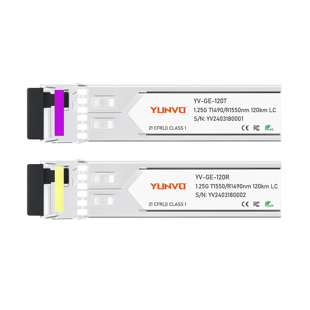 Yunvo GLC-BX120-U Compatible SFP 1000BASE-BX-U BiDi 1490nm-TX/1550nm-RX 120km DOM Simplex LC/SC SMF Optical Transceiver Module