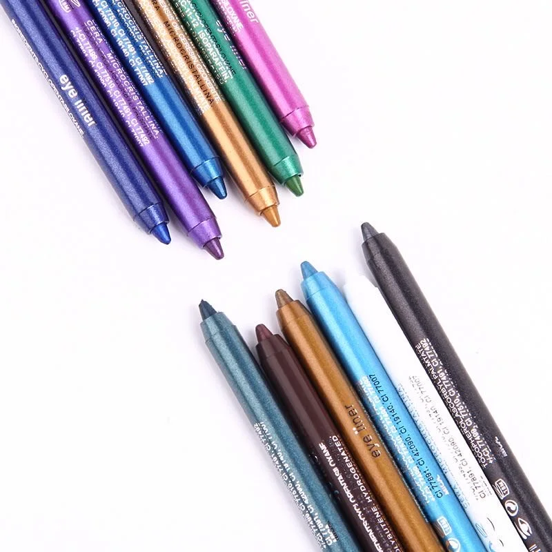Wholesale 12 color waterproof and durable shiny pearlescent wood eye shadow pencil for women eye makeup