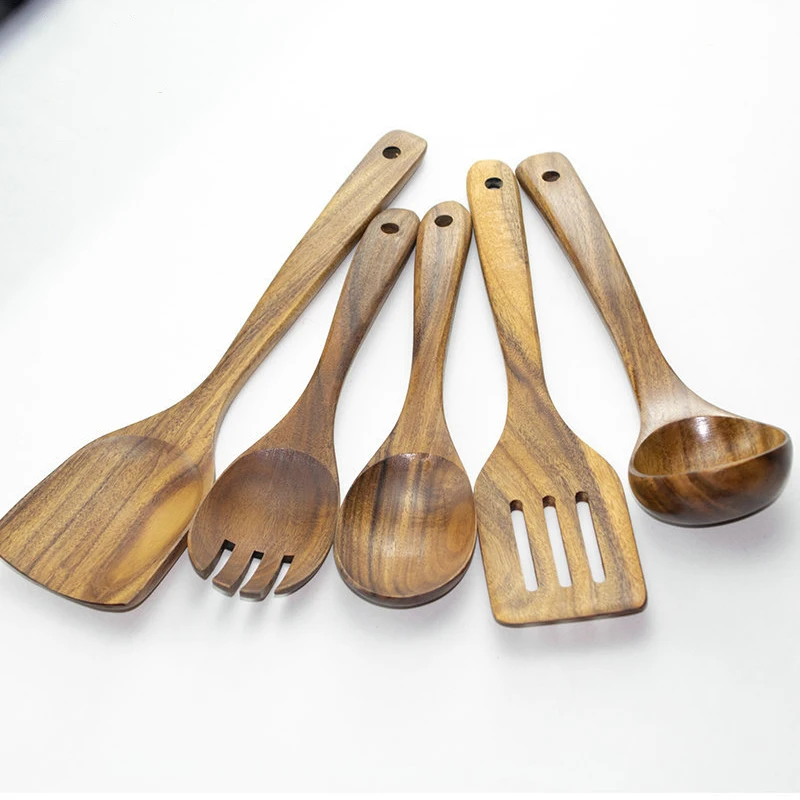 Wholesale Customizable Teak Wooden Cooking Spoon Small Acacia Kitchen Utensil Serving Spatula for Food Preparation