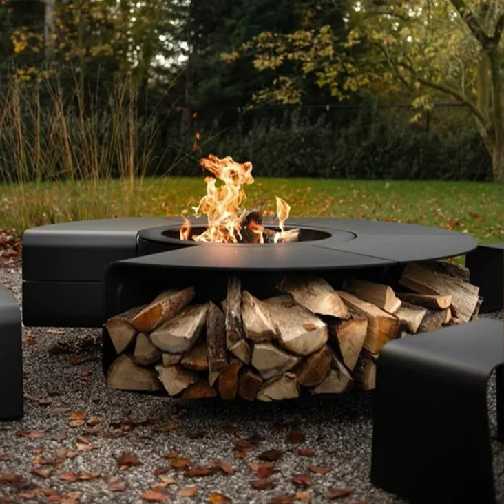 Custom Cast Iron Wood Burning Fireplace Fire Pit Furnture Outdoor Set
