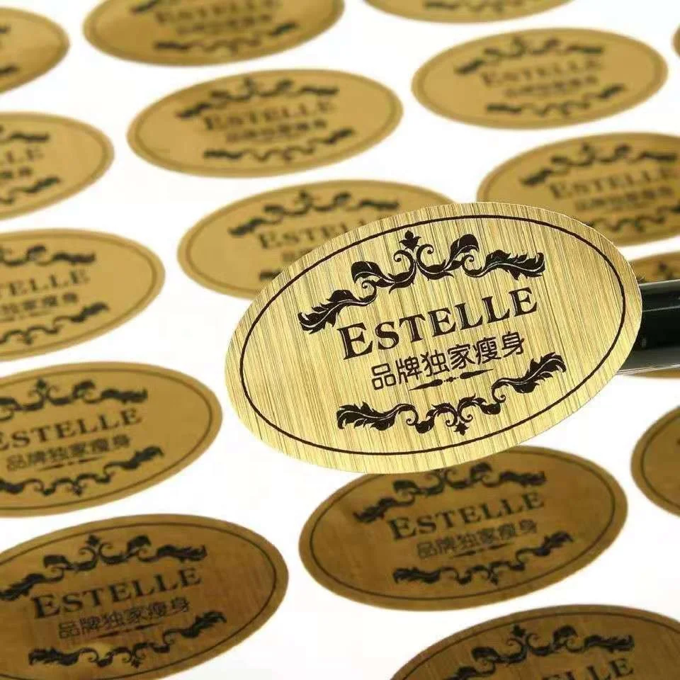 Private Design Custom Die Cut Adhesive Paper Stickers with Shiny Gold Foil Printed Brand Logo