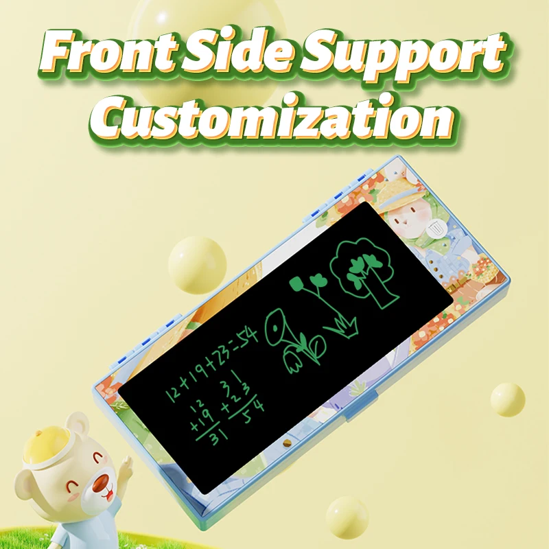 Customized Pen Storage Box Print Cute Cartoon Stationery Box Large Capacity Pencil Case with 7 Inch Lcd Drawing Board