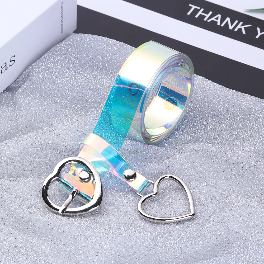 1PC NEW Transparent Women Girl Laser Rainbow Clear Pin Buckle Wide Bands Waistband Invisible Punk Waist Belt