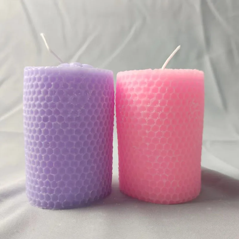 Factory price pillar candle creative design honey comb shape pink/purple candles home fragrance