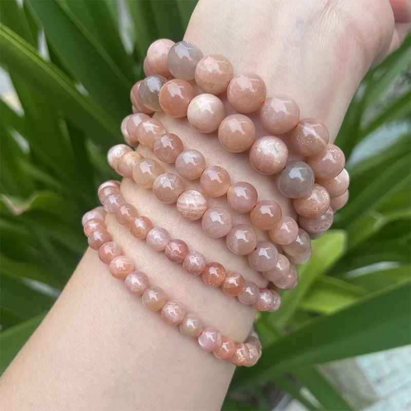 Natural Semi-precious Stone Jewelry Women Handmade Beaded Crystal Sun stone Orange Peach Moonstone Bracelet Spiritual