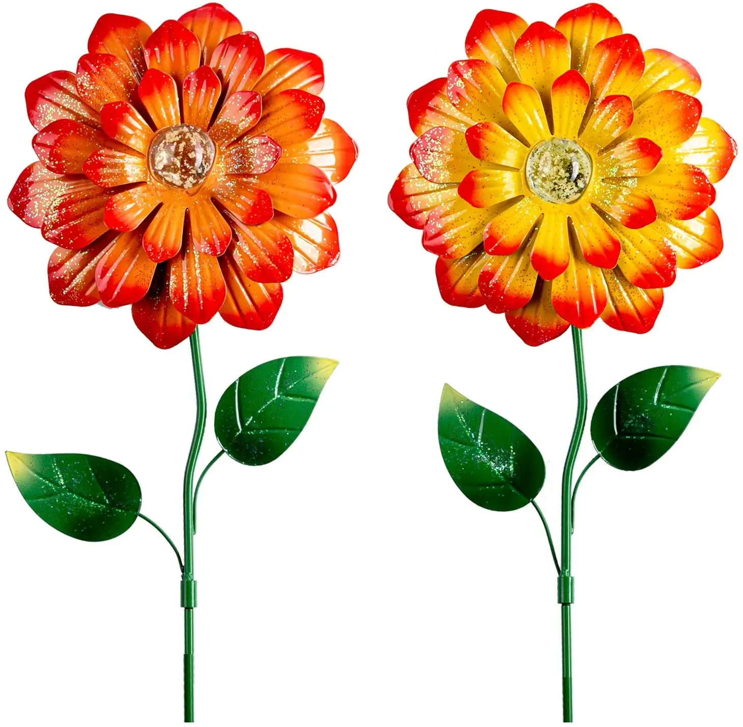 Metal Flower Garden Pile sunflower nightlight pistol yard art deco indoor and outdoor lawn deck decoration 2-piece set