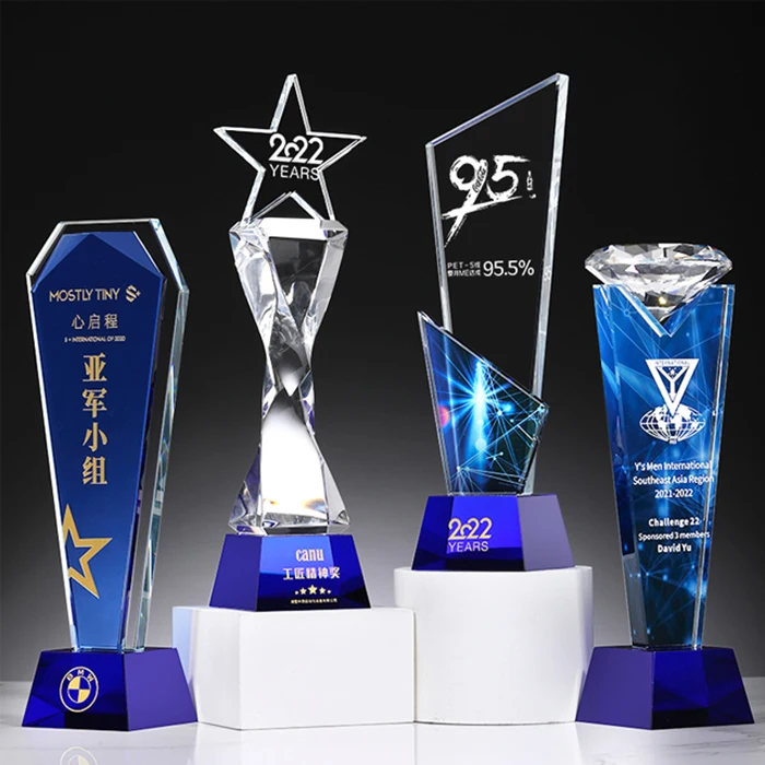 Custom Design Diamond Top Sports Events Outstanding Employees Sublimation 3D Premium Quality K9 Crystal Crafts Deluxe Trophy