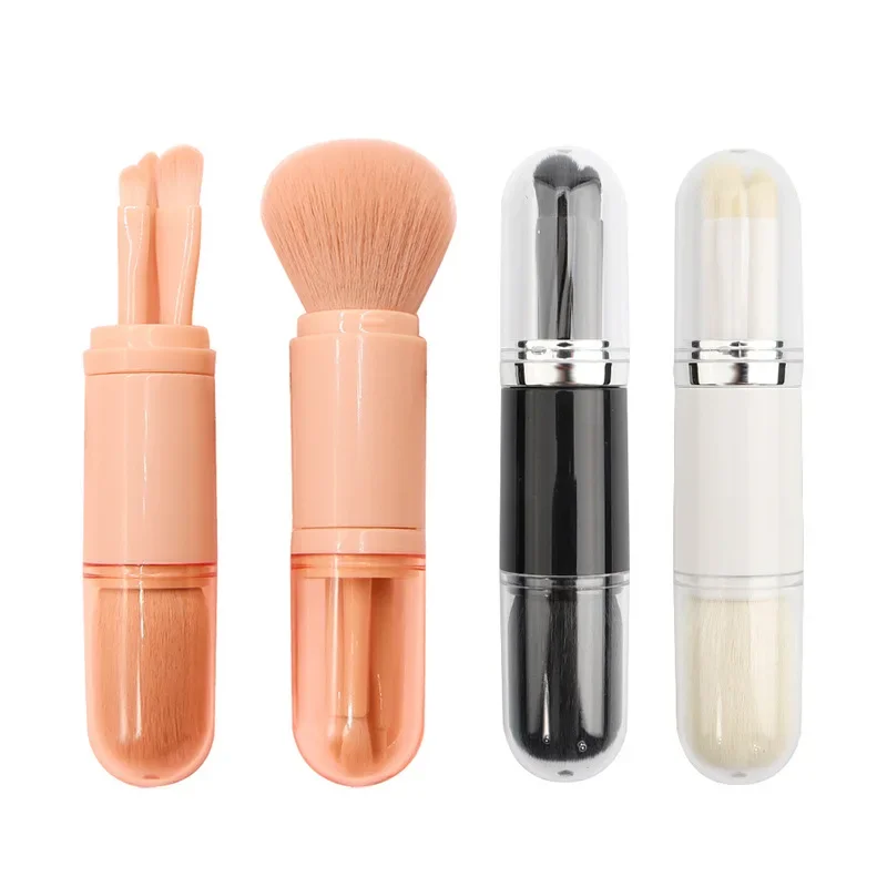New Design Portable Soft Makeup Brush Double Sided Retractable 4 in 1 Mini Portable Travel Makeup Brush Set for Cosmetic