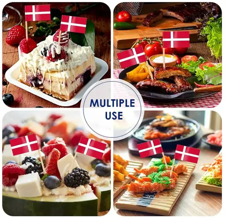 Hn Denmark Toothpick Flags World Country Flags Polyester Fabric Custom Size High Quality Cupcake Toppers for Party