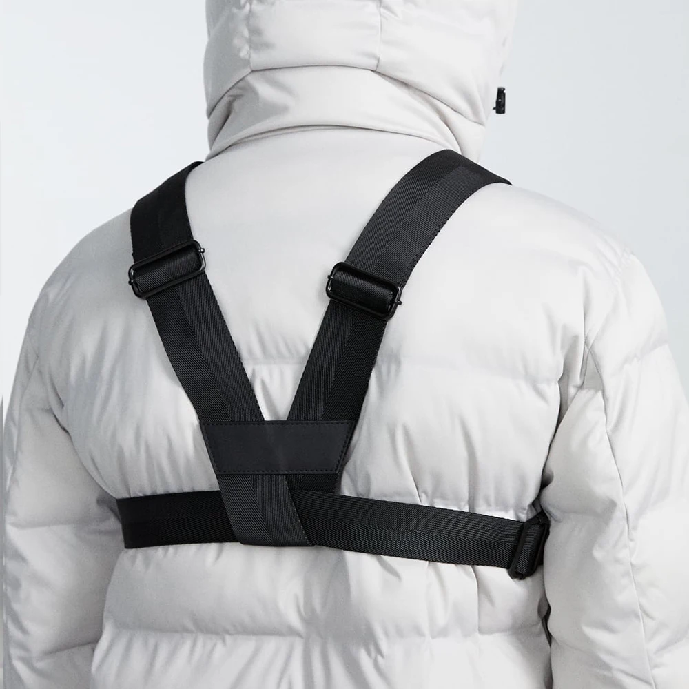 Custom Black Canvas Hip Hop Front Crossbody Pack Mens Tactical Chest Rig Harness Bag