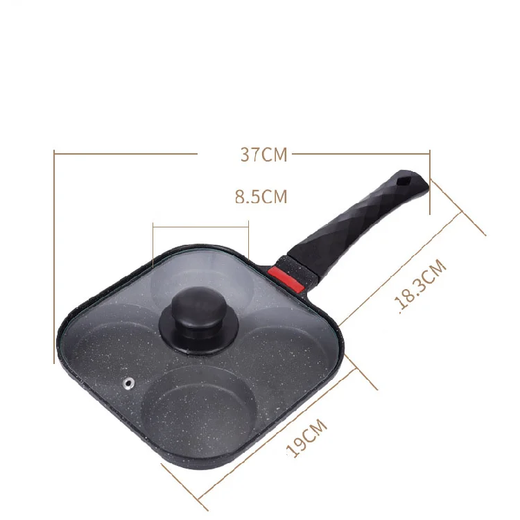 Egg Frying Pan 4 Hole Square With Lid Non-stick Aluminum Fry Pan Multiple Fry Pan