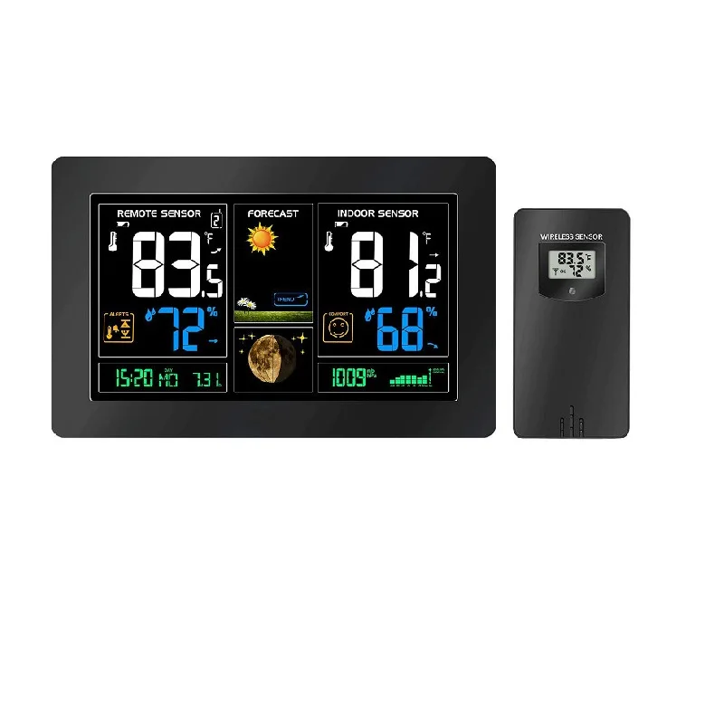 Горячая продажа цветной большой экран цифровой температуры Погодные станции беспроводной Китай для дома