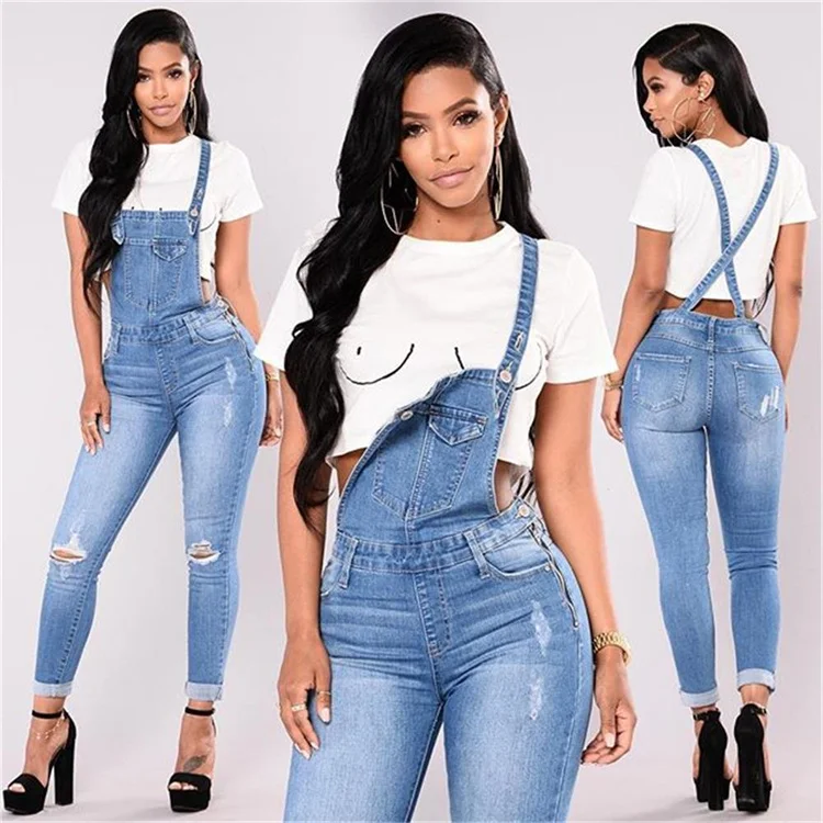 BB-6055-55  Premium  dark blue washed beauty skinny  ladies overalls jeans women