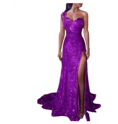 WIIPU 5XL mujeres Sexy de borla de lentejuelas un hombro hendidura lateral noche fiesta vestido Bodycon damas Maxi vestido Vest