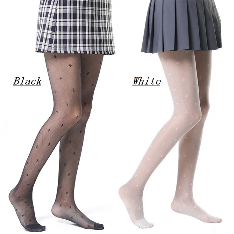 
Factory latest Jacquard Four Leaf Clover Patterned Fashion Transparent Tights Collant Anti-hooking Chic Pantyhose 