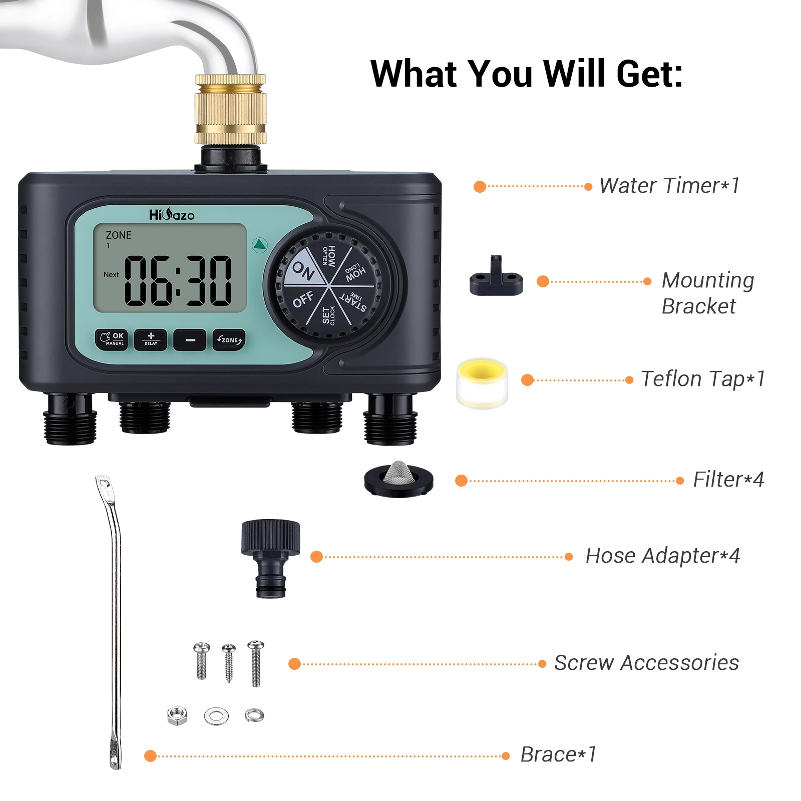 4 Zones digital garden water timer for outdoors