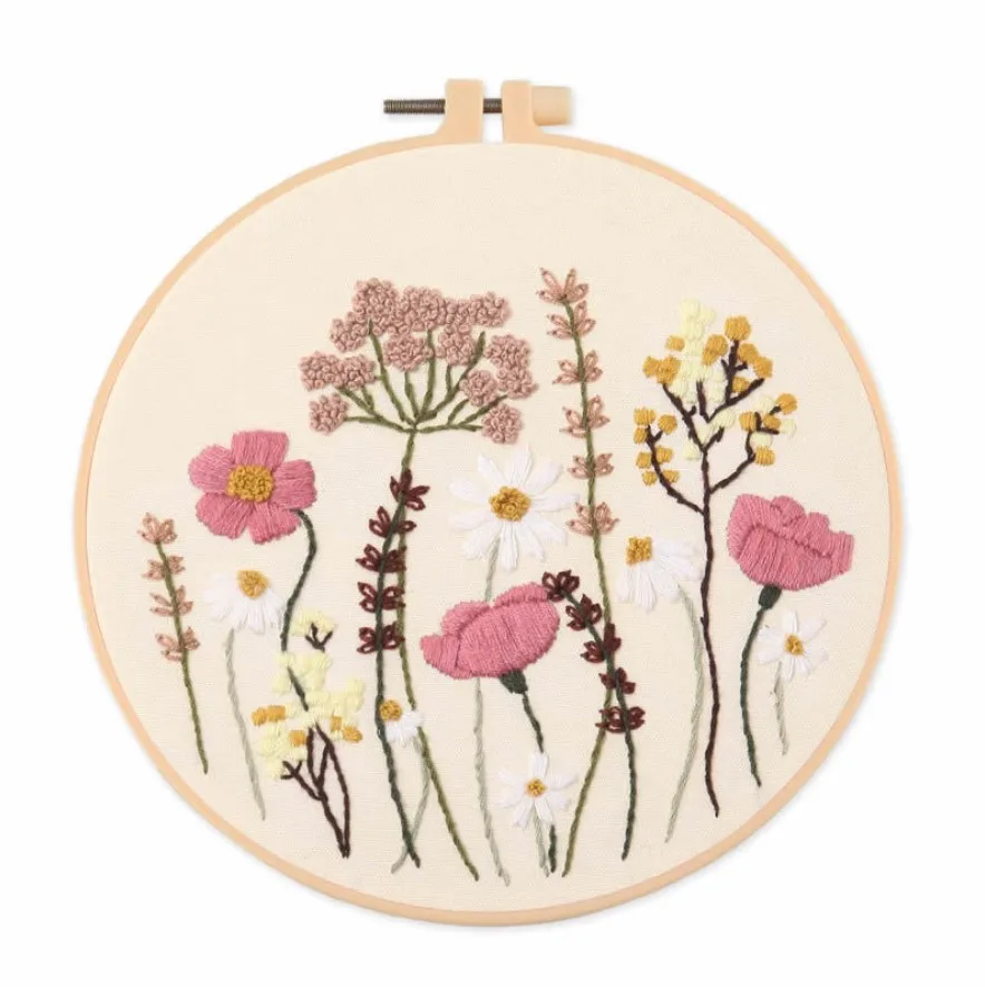 New arrival DIY Plants Pattern Embroidery Set Needlework  Printed Beginner Embroidery Round Cross Stitch Kit Sewing Craft Kit