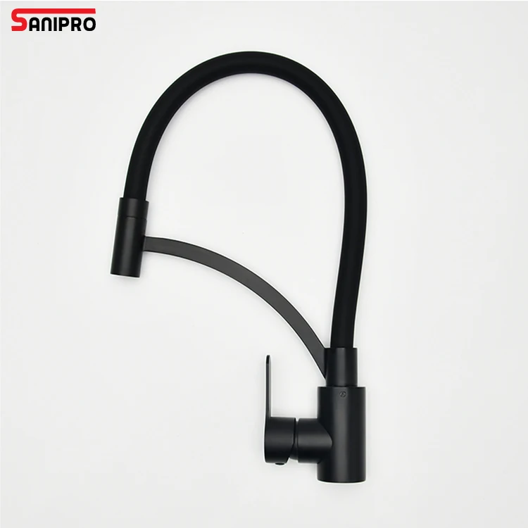 SANIPRO Black 360 Degree Rotation 304 Stainless Steel Hot and Cold Mixer Faucet Pull-out Kitchen Sink Water Tap