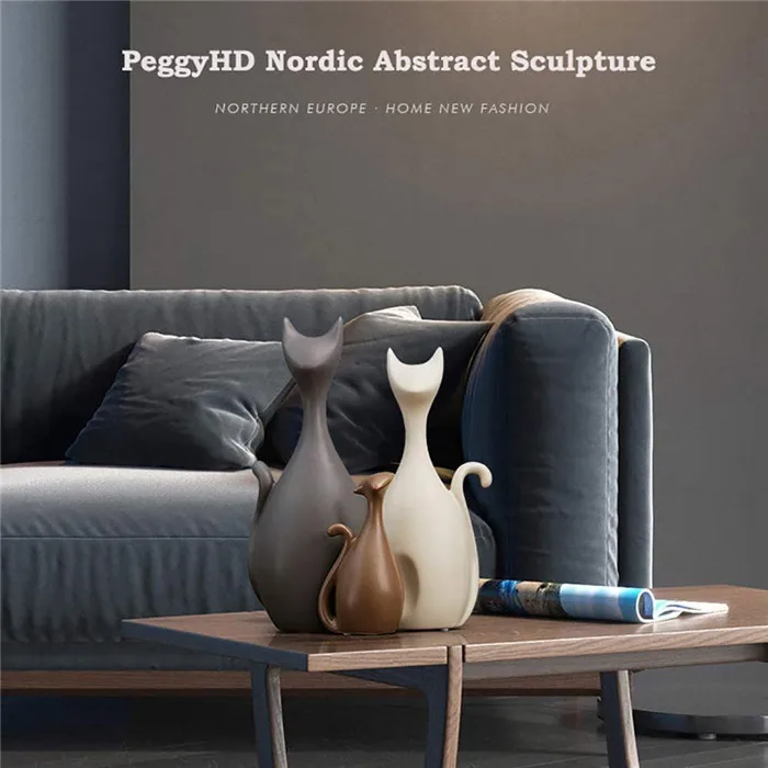 Ceramic Home Decor Cat Family Figurine Crafts Animals Statue Abstract Sculpture Ornament Birthday Wedding Gifts 3pcs/Set