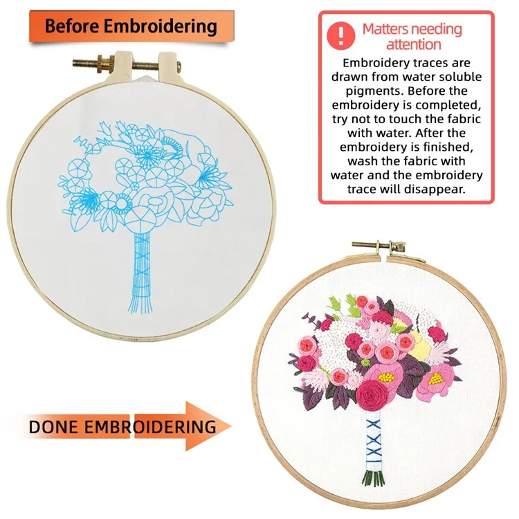 Wholesale Folk Craft Cross-stitch Flower Patterns DIY Embroidery Kit With Plastic Hoop