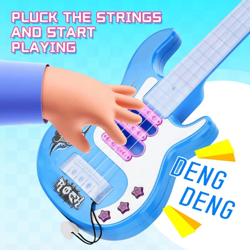 2024 Kids new musical Electronic guitar toys simulate light music four string guitar Cartoon Music Learning instrument toys