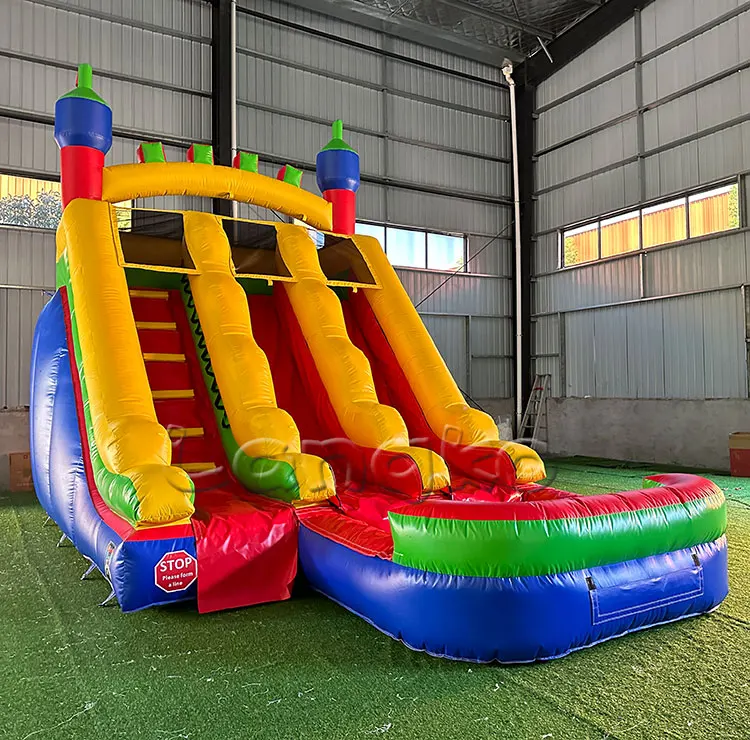 Outdoor PVC Luxury Inflatable Water Slide With Pool Double Entertainment Slides