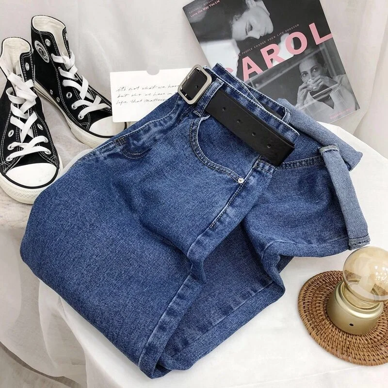 Jeans for women in spring and autumn 2023 New students with high waist, straight tube, loose, slim and drooping wide-leg trouser
