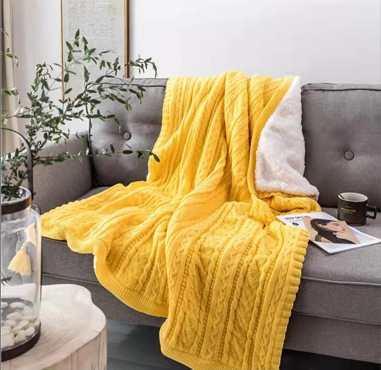 Двухслойное одеяло, классическое акриловое вязаное удобное полиэфирное одеяло из искусственной овечьей шерсти, плюшевое одеяло с подкладкой из шерпы