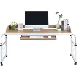 Mobile Overbed Table Long Laptop Cart Computer Desk with Adjustable Width and Height on  Four Wheels