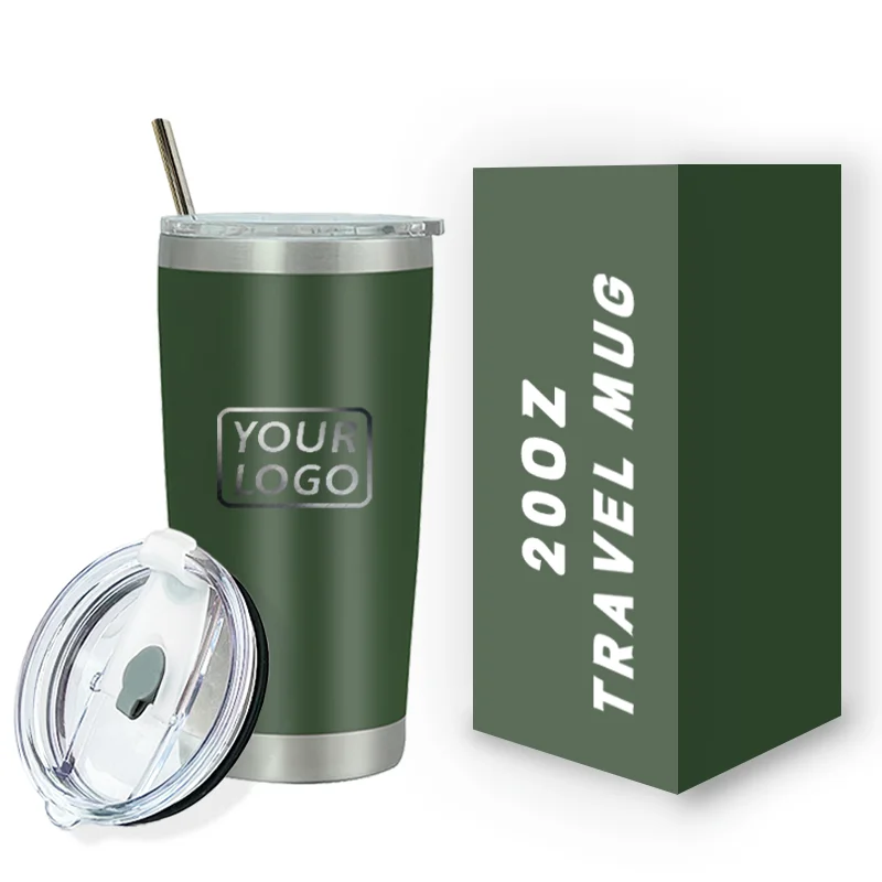 Custom Logo Tumbler Cups Vacuum Insulated Double Wall 20oz Coffee Wine Beer Travel Mug Stainless Steel Tumbler with Lid