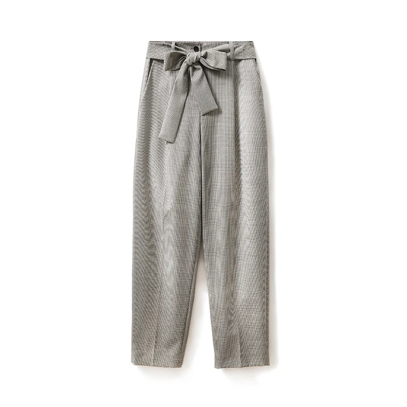 Wholesale Custom High Quality Pants Women High Waist Tie Belt Cigarette Pants Female Casual Office Trousers