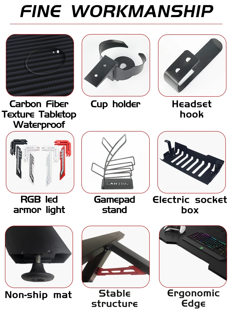 100cm R-Shape LED RGB PC Gaming Desk Extendable Metal Gamer Table with MDF Surface for Office Esports Direct from Manufacturer