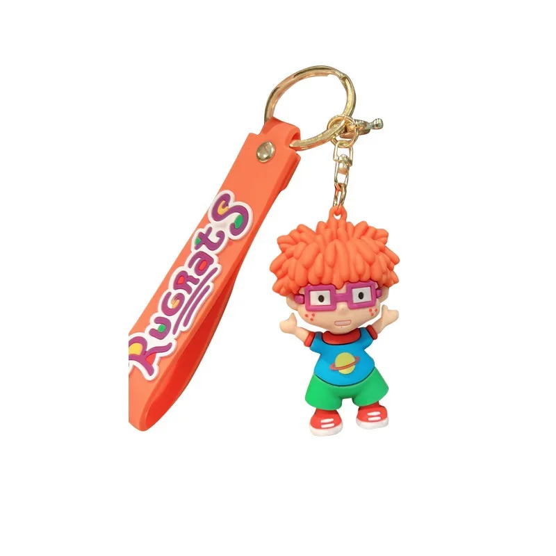 Hot cartoon cute keychains Nickelodeon for Pets Rugrats Tommy Pickles Flattie Crinkle Dog Toy rubber key chains gift for kids