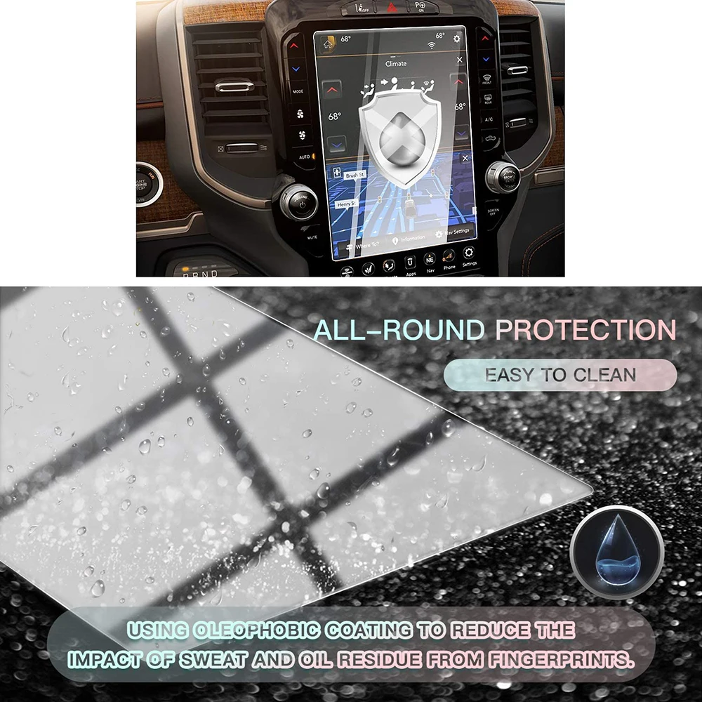 HD Tempered Glass Car Navigation Screen Protector Center Control Touch Screen Film For 2019-21 Dodge RAM 1500 2500 3500 Uconnect