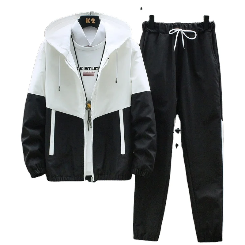 Men Sportswear Set Spring Autumn Hoodies Tracksuit Patchwork Hip Hop Sweatshirt+pants set